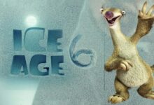 Ice Age 6 filmi posteri, orijinal karakterler Manny, Sid, Diego ve Ellie ile birlikte.